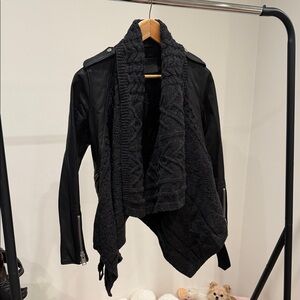 All Saints Black Leather Jacket with Knit Accent